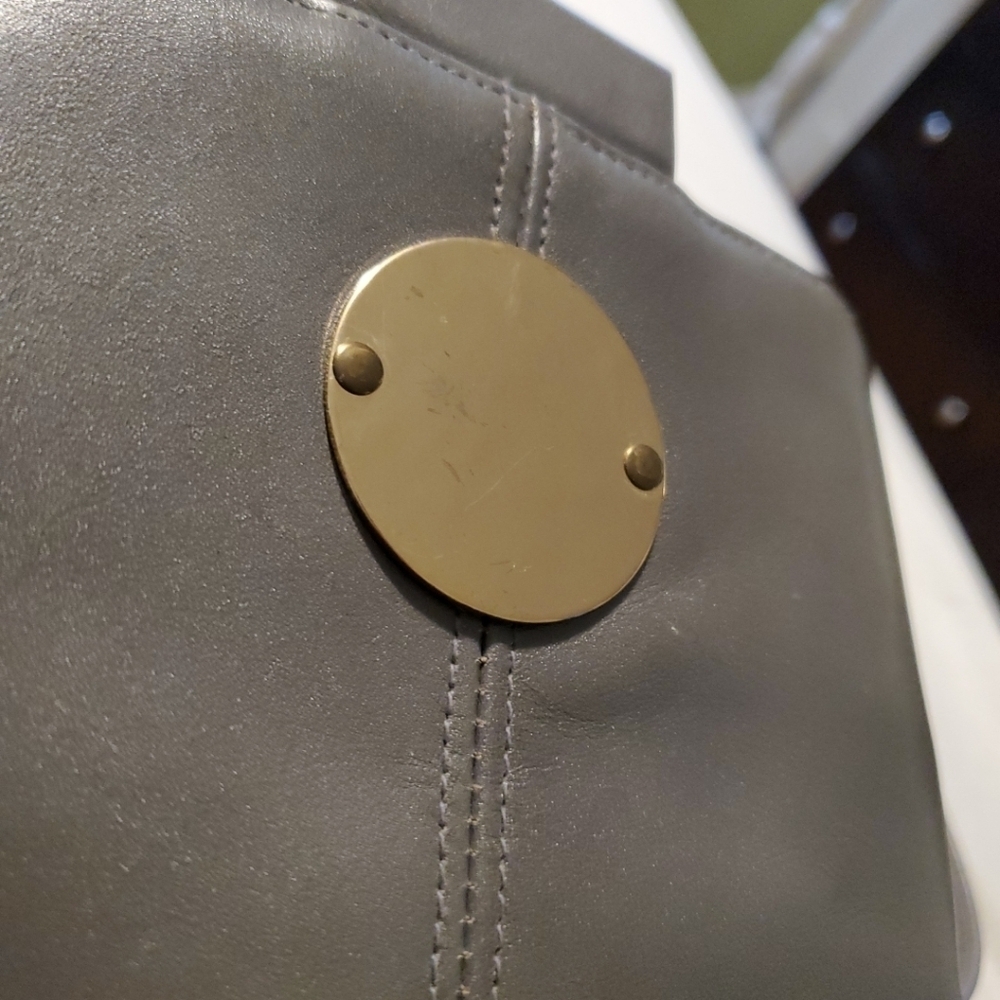 Vintage Ruth E. Saltz Gray Leather Purse Shoulder Bag with Cougar Pull Open - Picture 8 of 10
